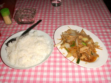 Lezzetli Asya yemekleri. Yakın çekim.