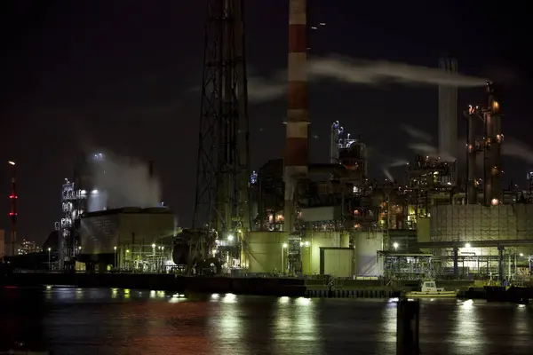 Вид Промышленную Фабрику Ночью Японии — стоковое фото