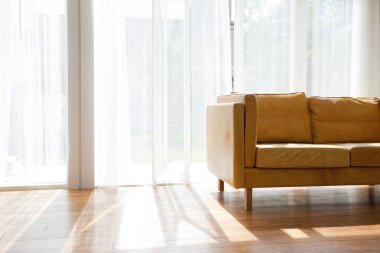 Şık kanepeli, güzel, modern bir evin iç çekimi.