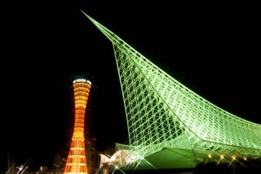 Skyline mimari arka plan görüntüsü, Kobe Limanı, Tower Kansai, Japonya