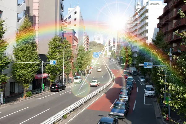 Arco Iris Sobre Ciudad Tokio Japón — Foto de Stock