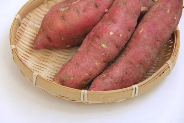 Close View Sweet Potatoes Basket White Background — Stock Photo, Image
