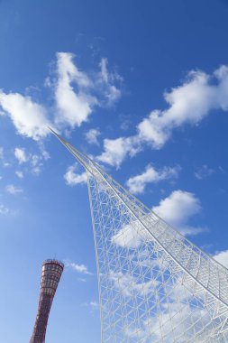 Skyline mimari arka plan görüntüsü, Kobe Limanı, Tower Kansai, Japonya