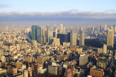 Tokyo şehir manzarası yukarıdan görünüyor. Japonya