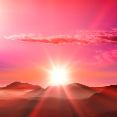 Dağ manzarası üzerinde gündoğumu.