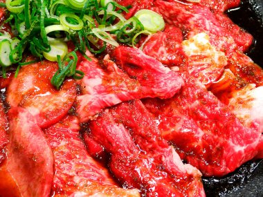  Bitkilerle ızgara et, Japon yemekleri.