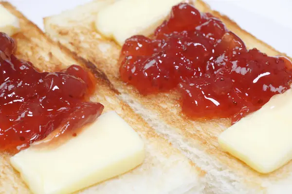 Toasts Mit Butter Und Marmelade Nahsicht — Stockfoto