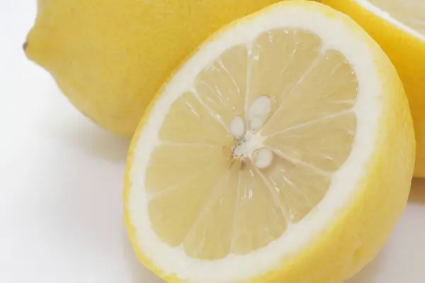Whole Lemon Halves Cut Lemon White Background — Stock Photo, Image