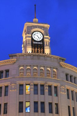 Ginza alışveriş bölgesi ikonik Ginza Wako binası, Tokyo, Japonya