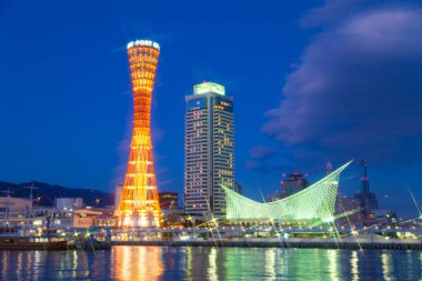 Skyline mimari arka plan görüntüsü, Kobe Limanı, Tower Kansai, Japonya