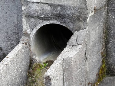 Şehirdeki eski beton kuyusu doğa arka planında