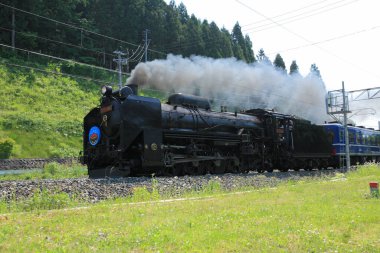 Tren demiryolunda ilerliyor.