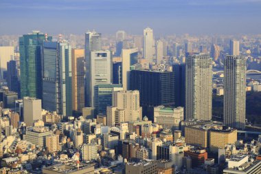 Tokyo şehir manzarası yukarıdan görünüyor. Japonya