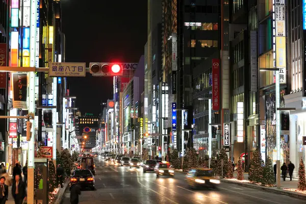 Escena Nocturna Calle Con Mucho Tráfico Tokio Japón —  Fotos de Stock