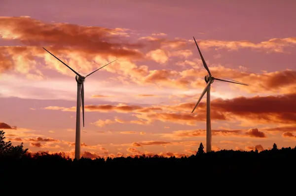 Silhouette Wind Turbines Sunset — Stock Photo, Image