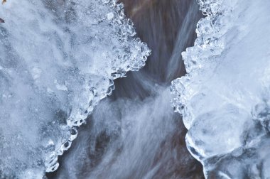 Kış mevsiminde güzel donmuş şelale manzarası                 