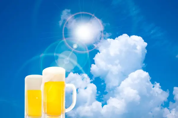 Two Beer Glasses Blue Sky — Stock Photo, Image