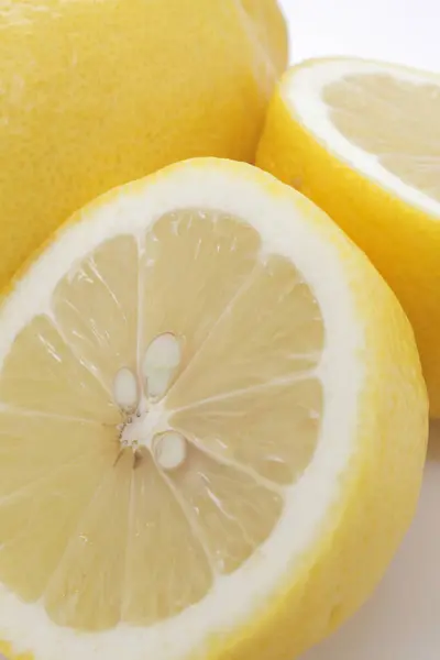 Whole Lemon Halves Cut Lemon White Background — Stock Photo, Image