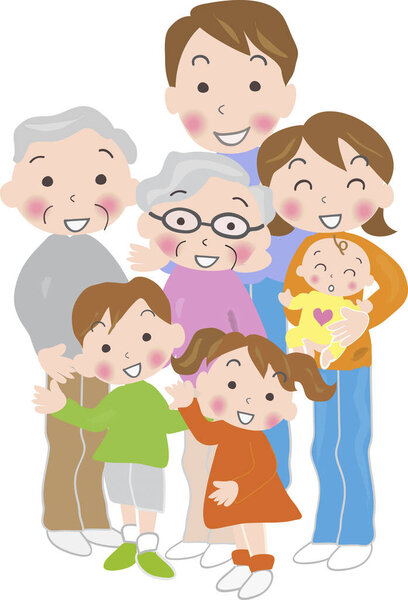 иллюстрация счастливой семьи с детьми на белом фоне 