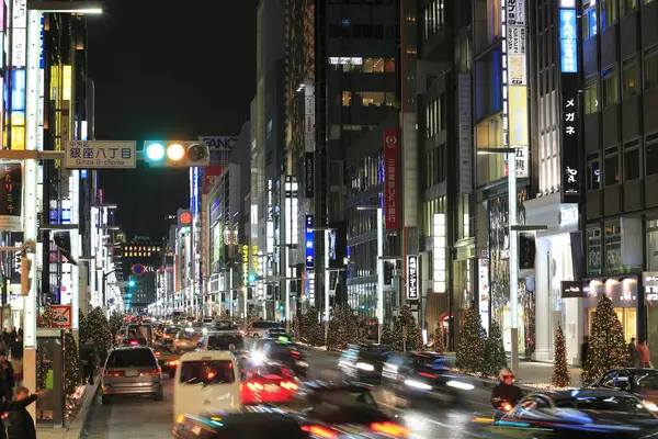 Escena Nocturna Calle Con Mucho Tráfico Tokio Japón —  Fotos de Stock