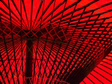 kırmızı şemsiye bir evin çatısında