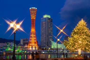 Skyline mimari arka plan görüntüsü, Kobe Limanı, Tower Kansai, Japonya