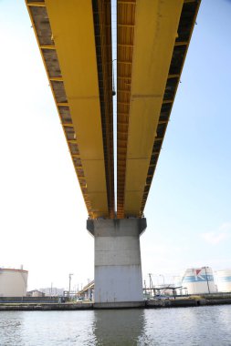 Nehrin üzerindeki sanayi bölgesindeki köprü manzarası   