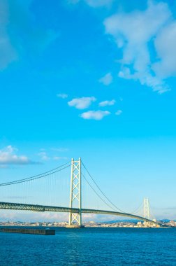 The Akashi-Kaikyo Bridge - The longest suspension bridges in the world. It's links the city of Kobe on the Japanese mainland of Honshu to Iwaya on Awaji Island. - Kobe, Japan clipart