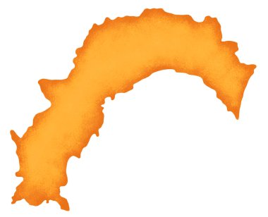 Kochi bölgesinin haritası, Japonya, beyaz arka planda izole edilmiş.