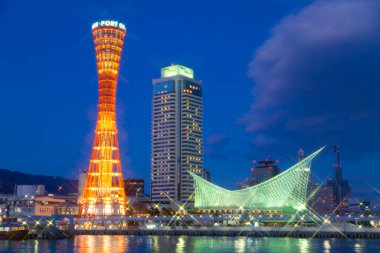 Skyline mimari arka plan görüntüsü, Kobe Limanı, Tower Kansai, Japonya