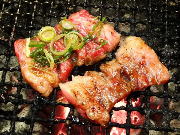 Varkensvlees Barbecue Grill Met Achtergrond Close — Stockfoto