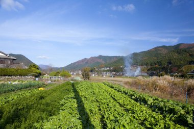 Renkli dağlarda köylü manzarası, gündüz manzarası