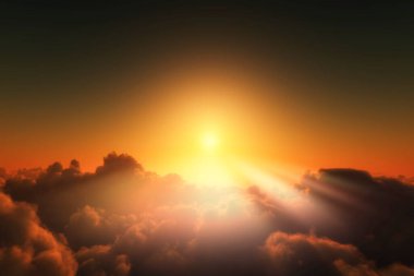 Bulutların üzerinde gün doğumu, 3 boyutlu resimleme