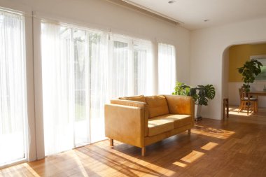 Şık kanepeli, güzel, modern bir evin iç çekimi.