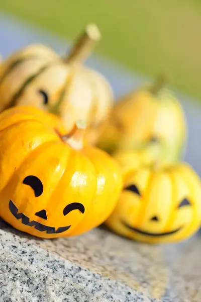 Primer Plano Calabazas Halloween Jack Linternas Fondo Halloween —  Fotos de Stock