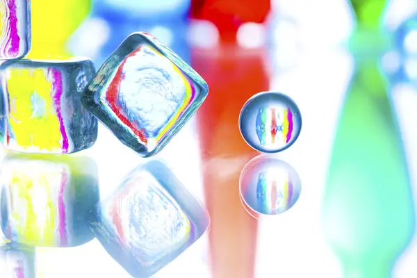 Vue Rapprochée Des Cubes Boules Verre Avec Fond Texture Colorée — Photo