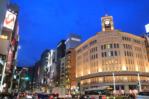 Shoppingdistriktet Ginza Med Den Ikoniska Ginza Wako Byggnaden Tokyo Japan — Stockfoto