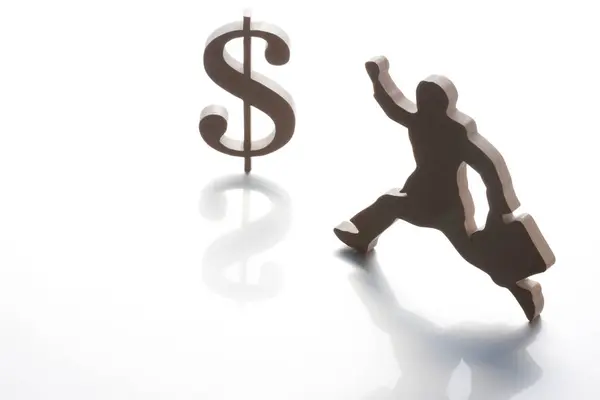 Conceito Homem Negócios Correndo Para Sinal Dólar — Fotografia de Stock
