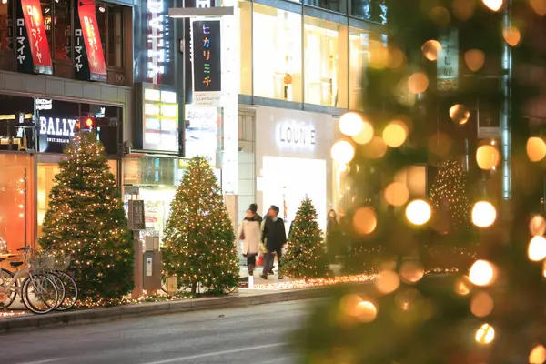 Karácsonyfák Utcán Tokióban Japánban — Stock Fotó