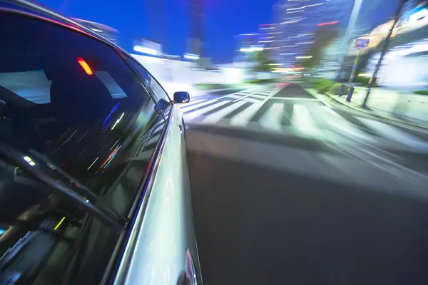 Auto Rijden Nacht Stad Straat Bewegingsvervaging — Stockfoto