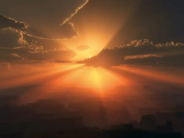 Заходящего Солнца Сияющего Ярко Над Горным Хребтом — стоковое фото