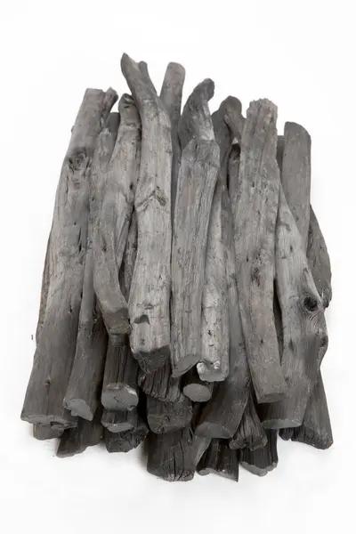 Close View Pile Charcoal Sticks White Background — Stock Photo, Image