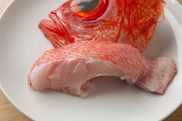 Sliced Sebastes Marinus Raw Fish Plate — Stock Photo, Image
