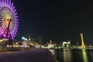 Skyline mimari arka plan görüntüsü, Kobe Limanı, Tower Kansai, Japonya