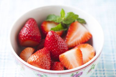 Beyaz bir tabak içinde taze çilek