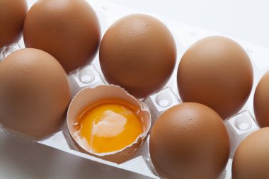 Plastik kabın içinde kahverengi tavuk yumurtaları