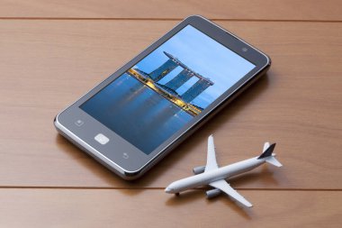 Akıllı Telefon Oyuncak Uçak ile Singapur Marina Körfezi Sands 'i gösteriyor