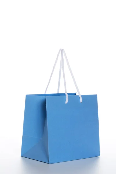 Nahaufnahme Der Blauen Einkaufstasche Auf Weißem Hintergrund — Stockfoto