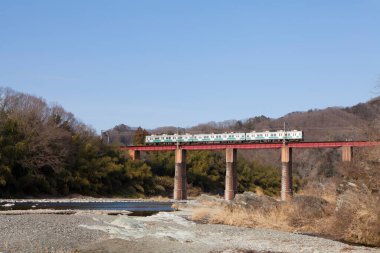 Sonbahar dağlarındaki demiryolu köprüsü.