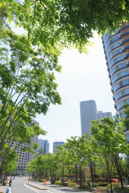 Mavi gökdelenli Tokyo şehir manzarası 